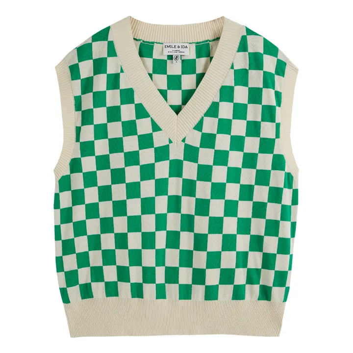 Emile et Ida Pull Sans Manches Zamier Damier Coton Bio  - Collection Femme | Vert