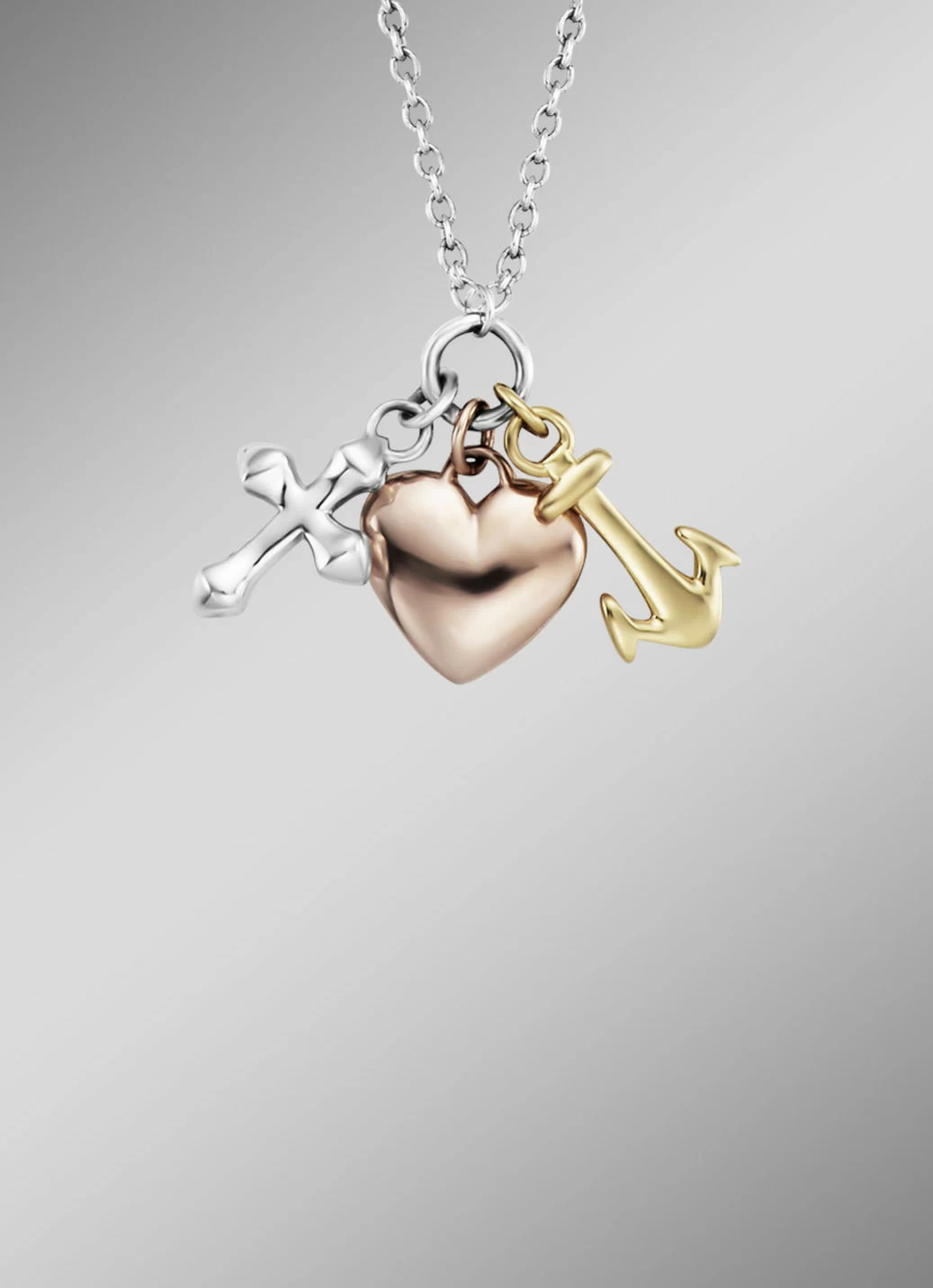 Anhänger Glaube, Liebe & Hoffnung in Tricolor mit Kette