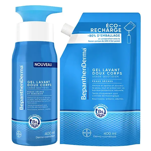 BepanthenDerma® Sabonete Líquido Suave para Pele Seca e Sensível 400ml + Refil Ecológico 400ml