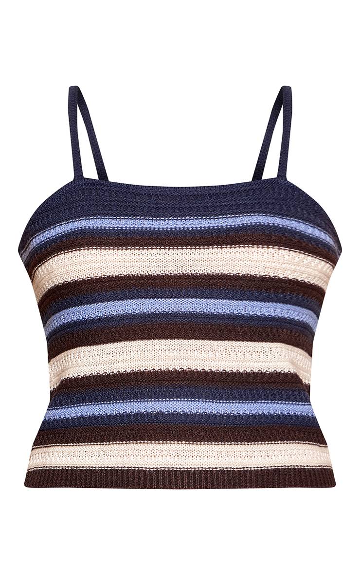 Marron Haut En Maille Crochet Double Épaisseur À Rayures