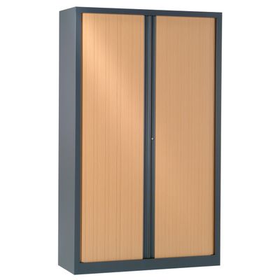Armoire haute monobloc à rideaux ETIC - 198 x 120 cm - anthracite/imitation hêtre