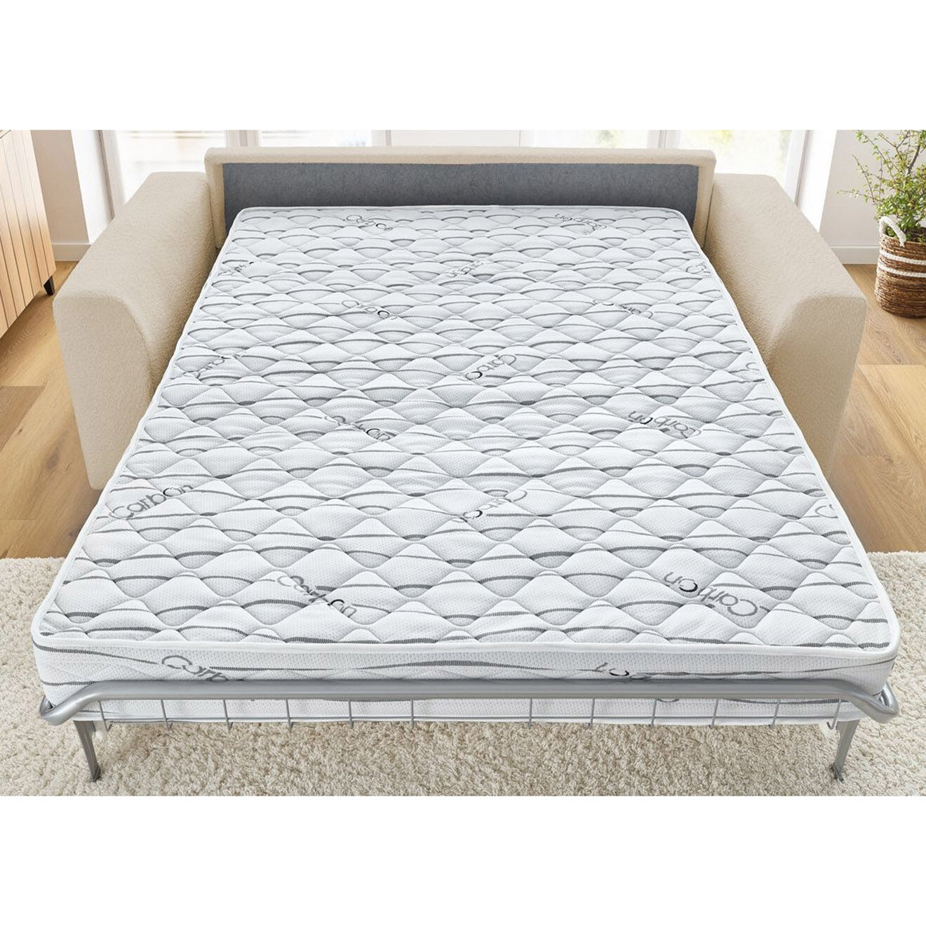 Bobochic Canapé convertible express augustin bouclette beige  - 205x96x97 cm