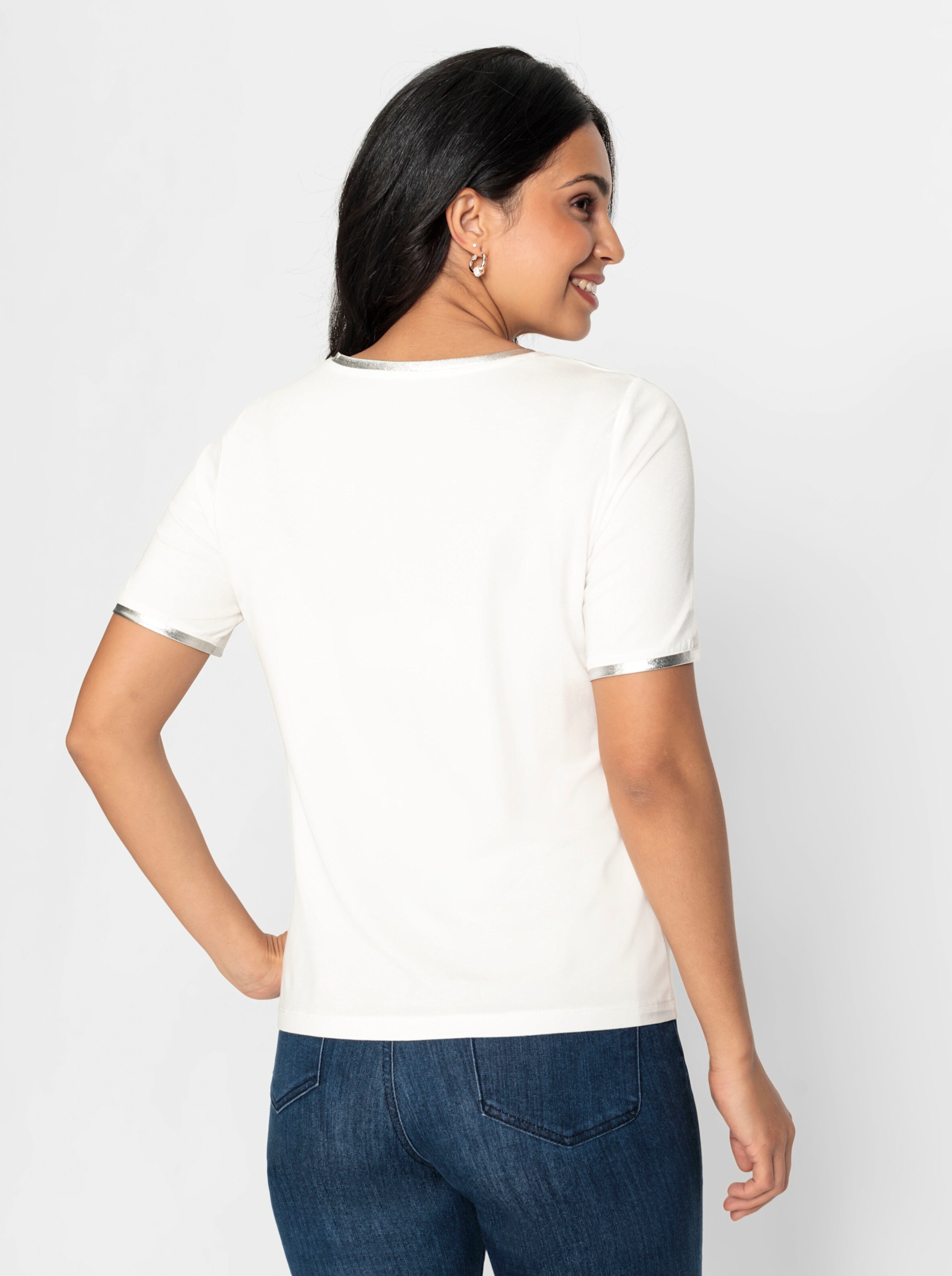 Shirt in ecru-fuchsia-bedruckt