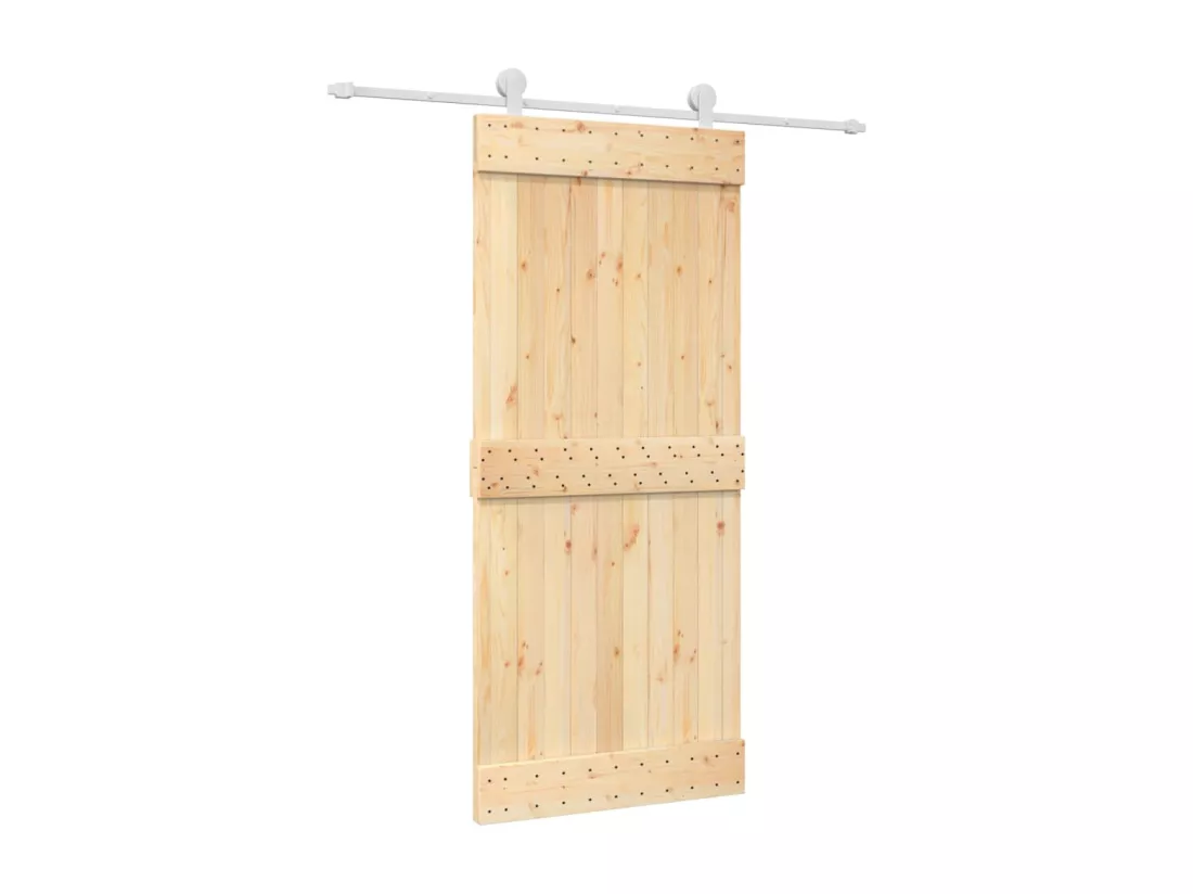 Porte coulissante et kit de quincaillerie 90x210 cm pin massif