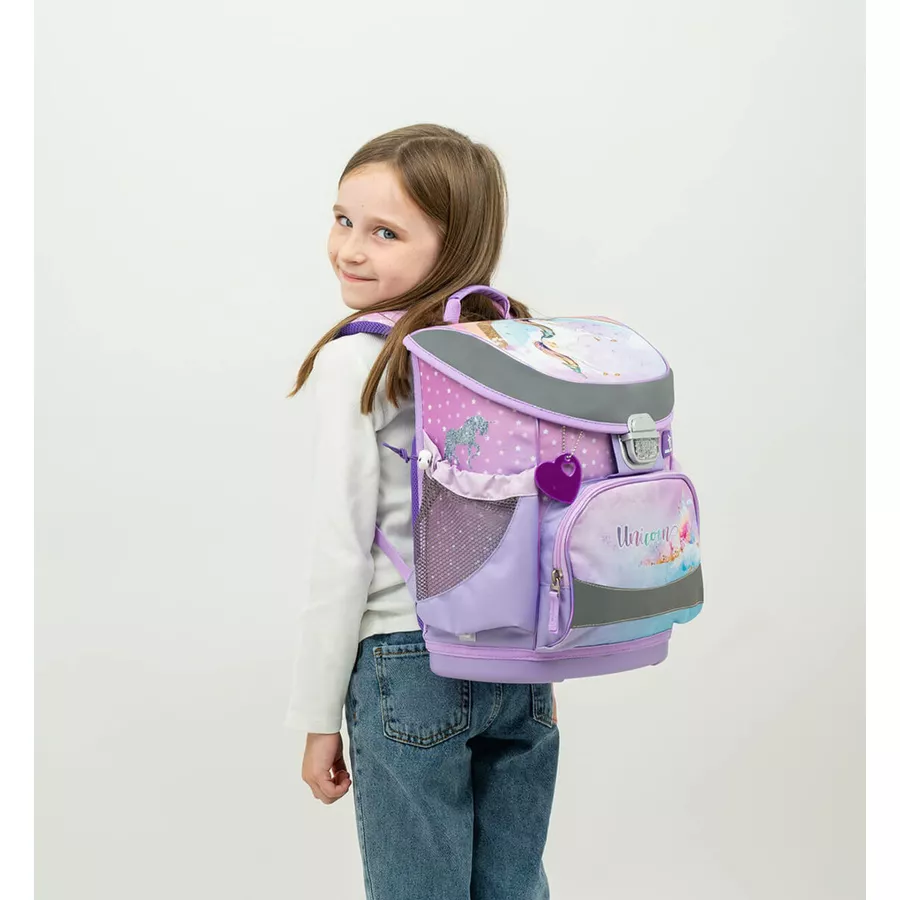 Belmil Schulranzen Mini Fit Schulranzen Set 5-teilig mit Brustgurt Rainbow Unicorn