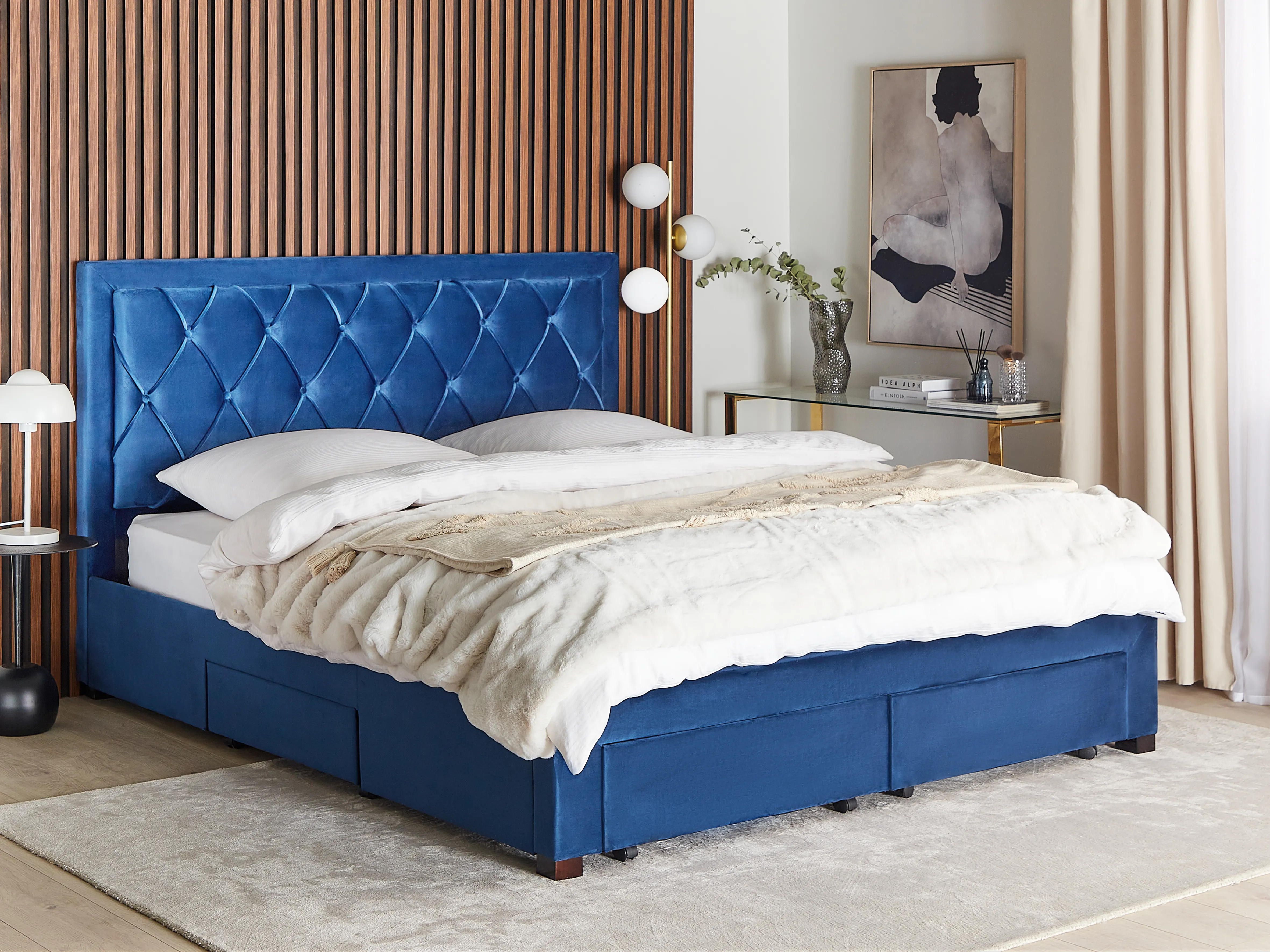 Bed met opbergladen Fluweel LIEVIN 180 x 200 cm Marineblauw