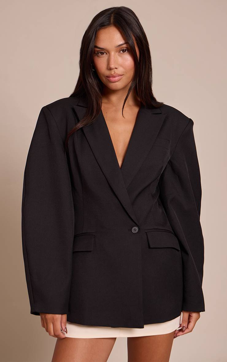 Noir Blazer À Manches Cocon Et Détail Asymétrique