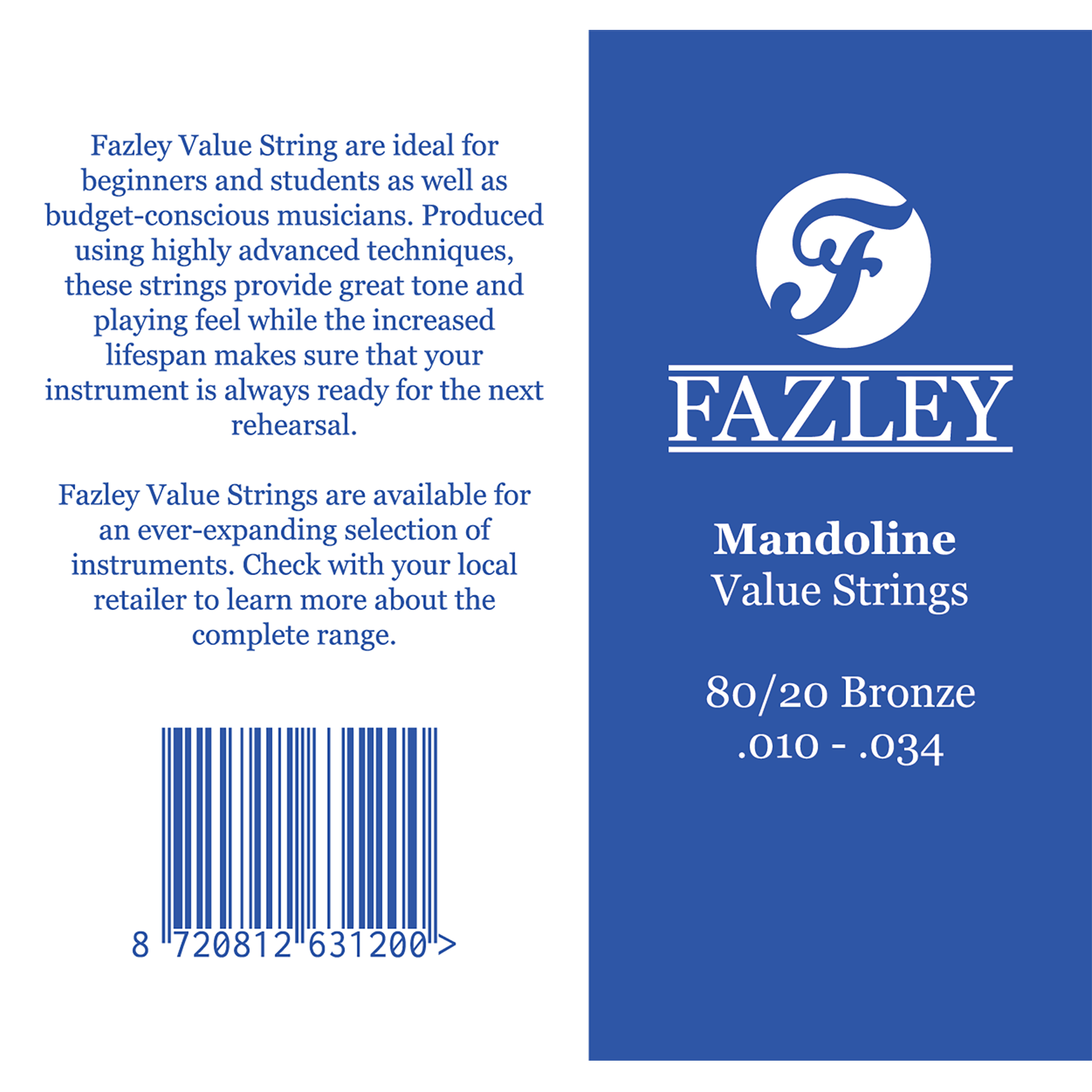 Fazley MVBR1034 Value Mandoline Strings 80/20 Bronze snarenset voor mandoline (.010 - .034)