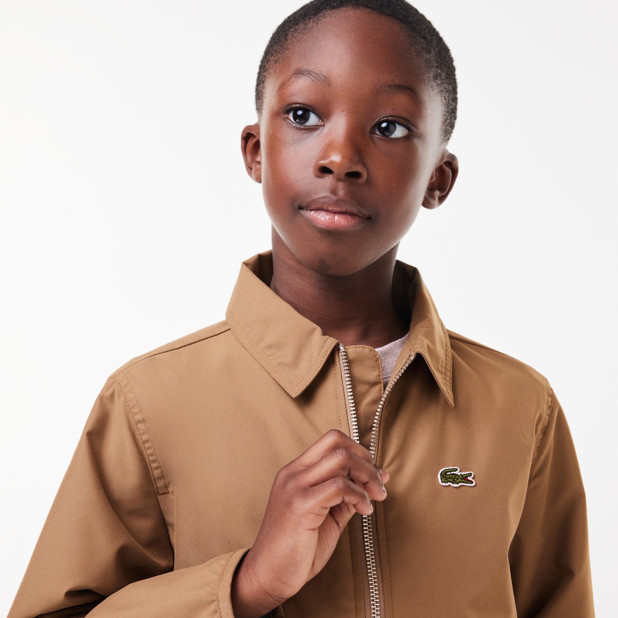 Veste zippée avec poches plaquées en taffetas Manteaux & Blousons - Marron - Lacoste - Garçon