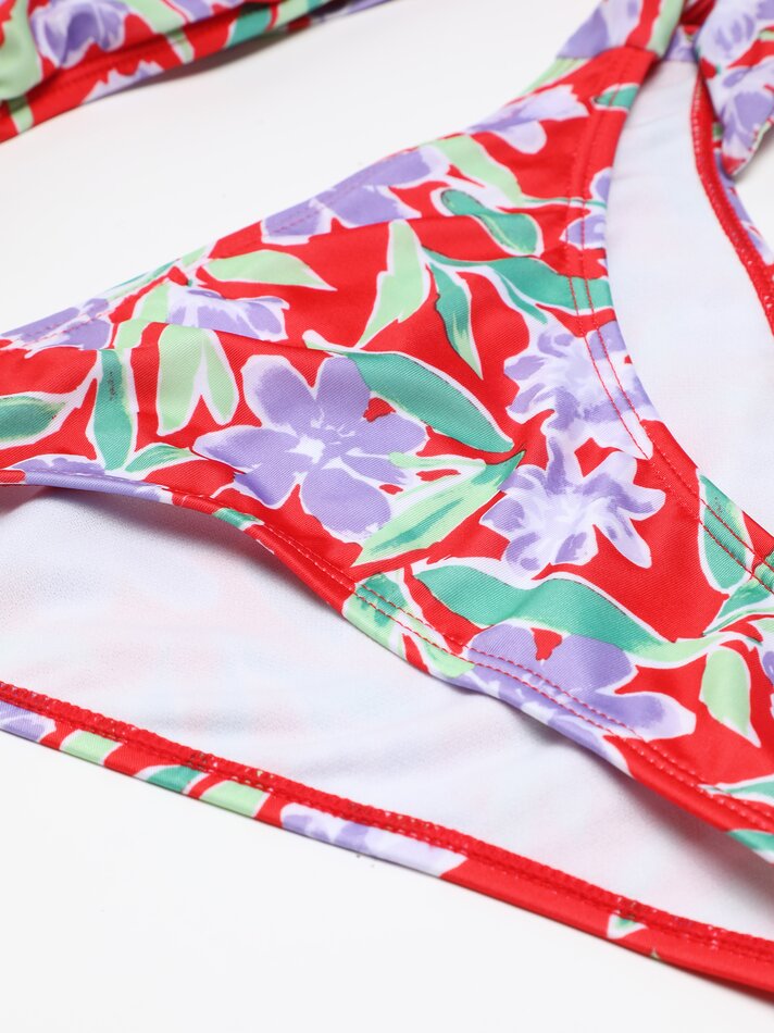 Conjunto de banho franzido de duas peças - Vermelho