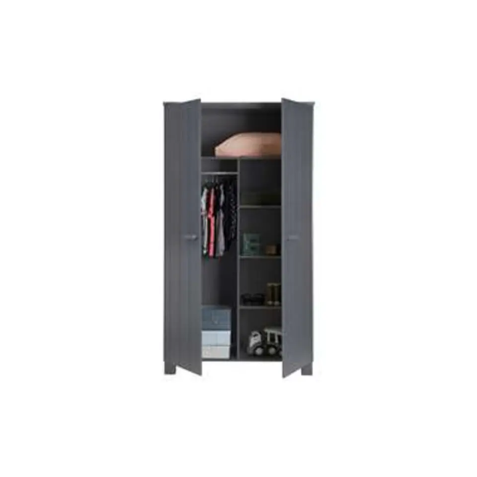 WOOOD Dennis Kast - Grenen Geborsteld - Staal Grijs - 111x202x55