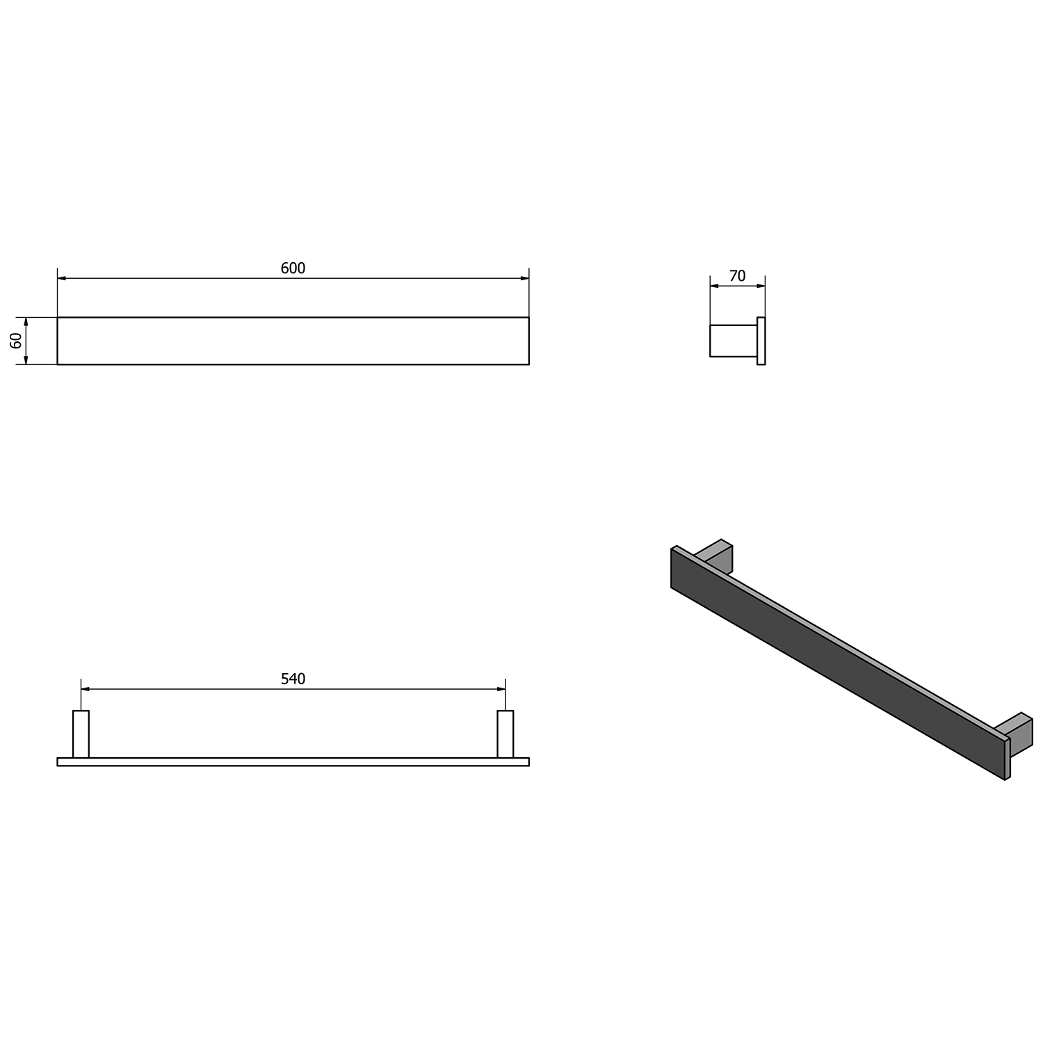 Sapho Patron handdoekhouder 60cm mat zwart