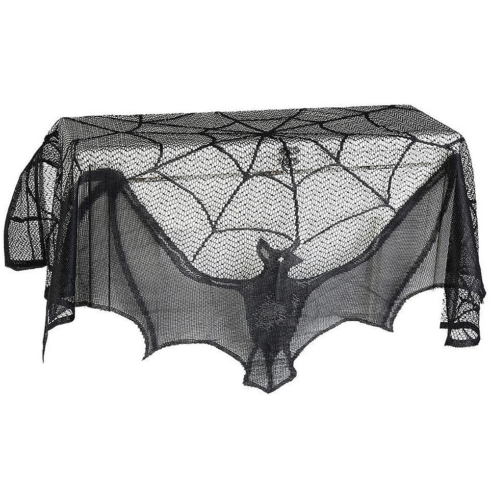 (93x57cm) Spinnen Netz Tuch Gardine Halloween Türvorhang Deko Kaminschal - Fledermaus