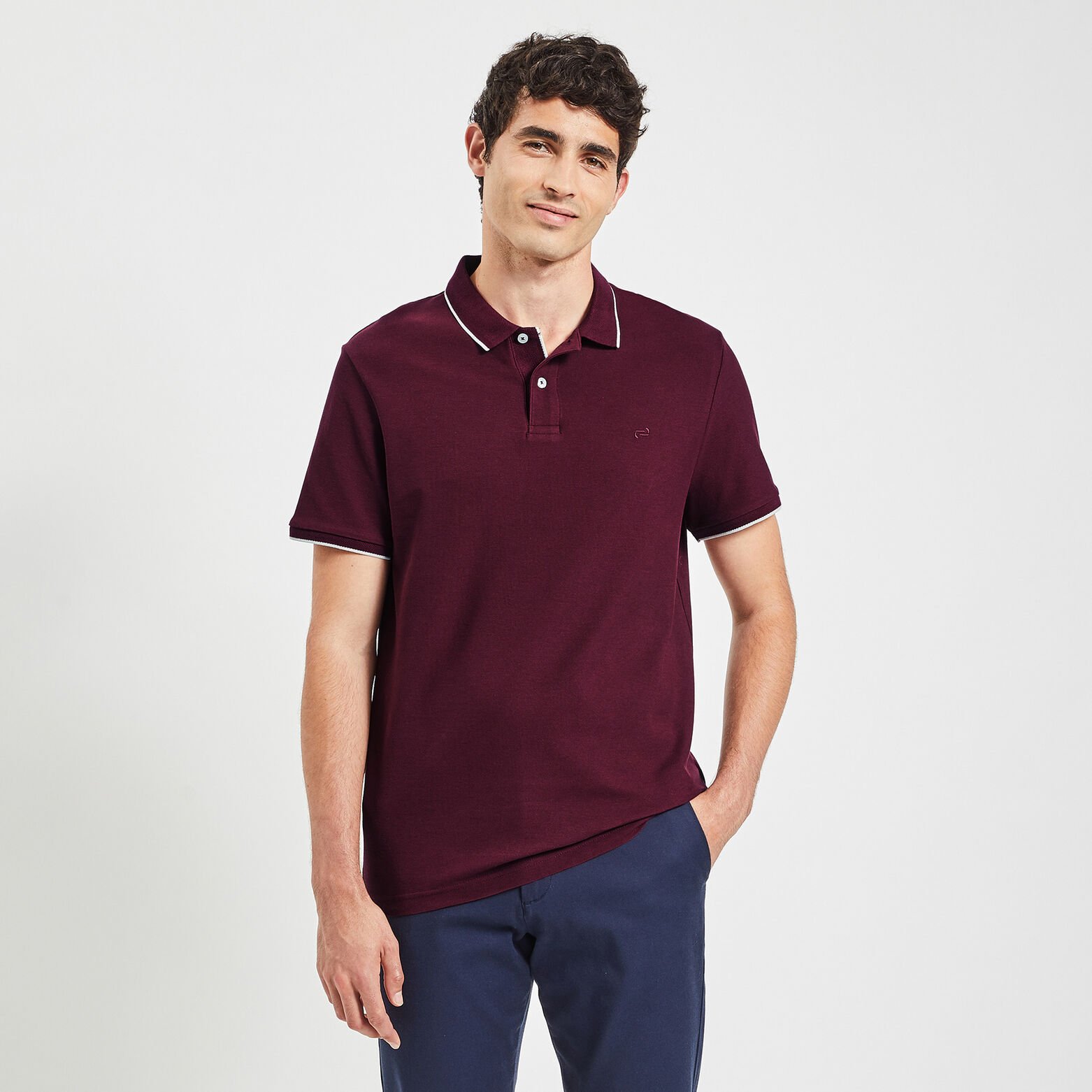 Polo manches courtes uni coton piqué Bordeaux