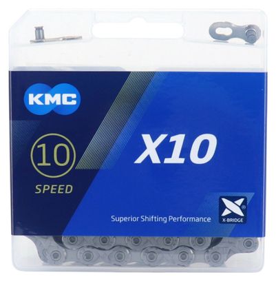 CHAINE VELO ROUTE-VTT 10V. KMC GRISE 114 MAILLONS COMPATIBLE SHIMANO-SRAM (EN BOITE)