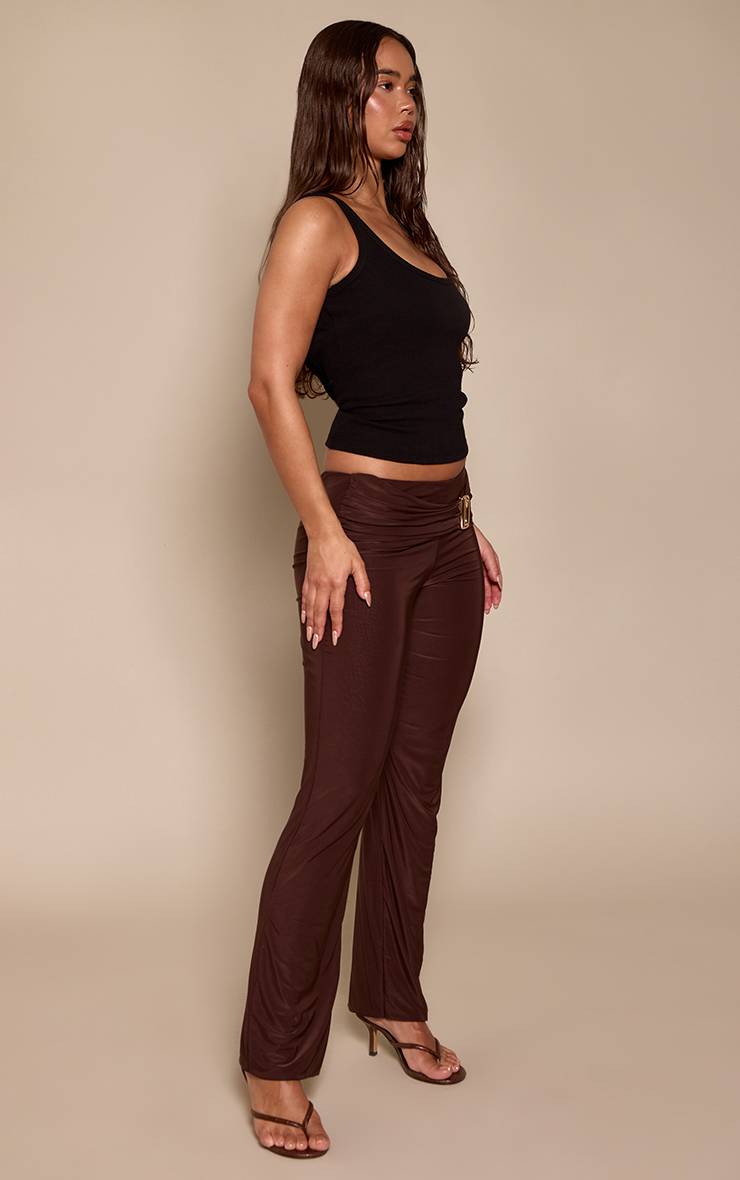 Chocolat Pantalon Droit À Détail De Taille Slinky