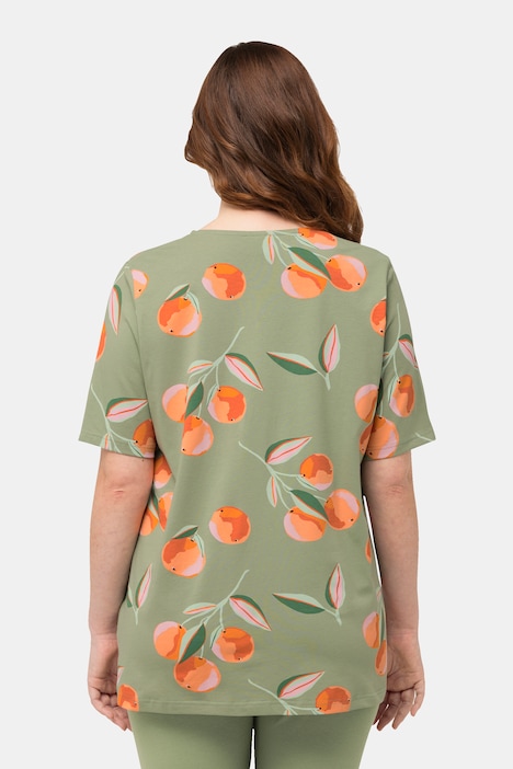 T-Shirt, Pfirsiche, V-Ausschnitt, Halbarm, Biobaumwolle