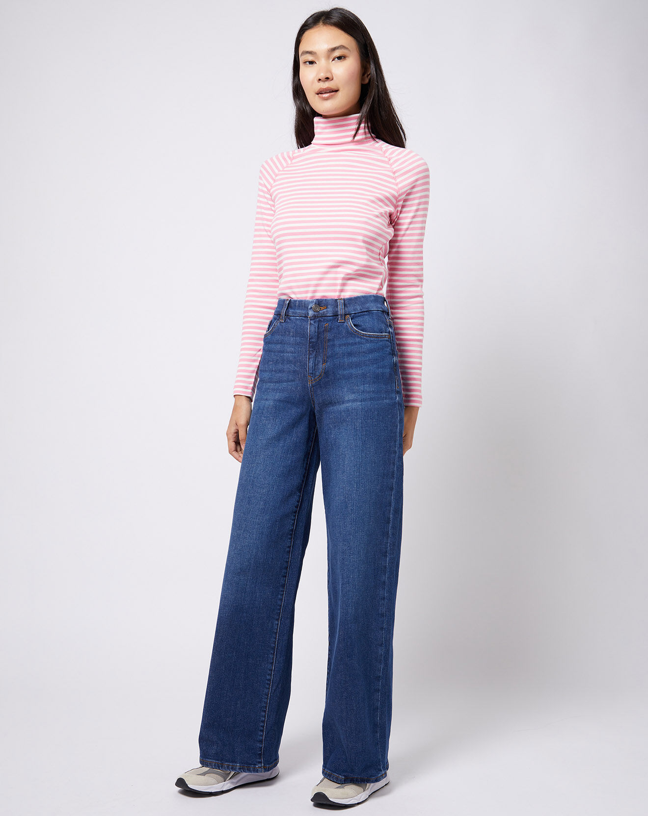 Esprit Sous-pull en Coton col roulé à rayures rose/blanc