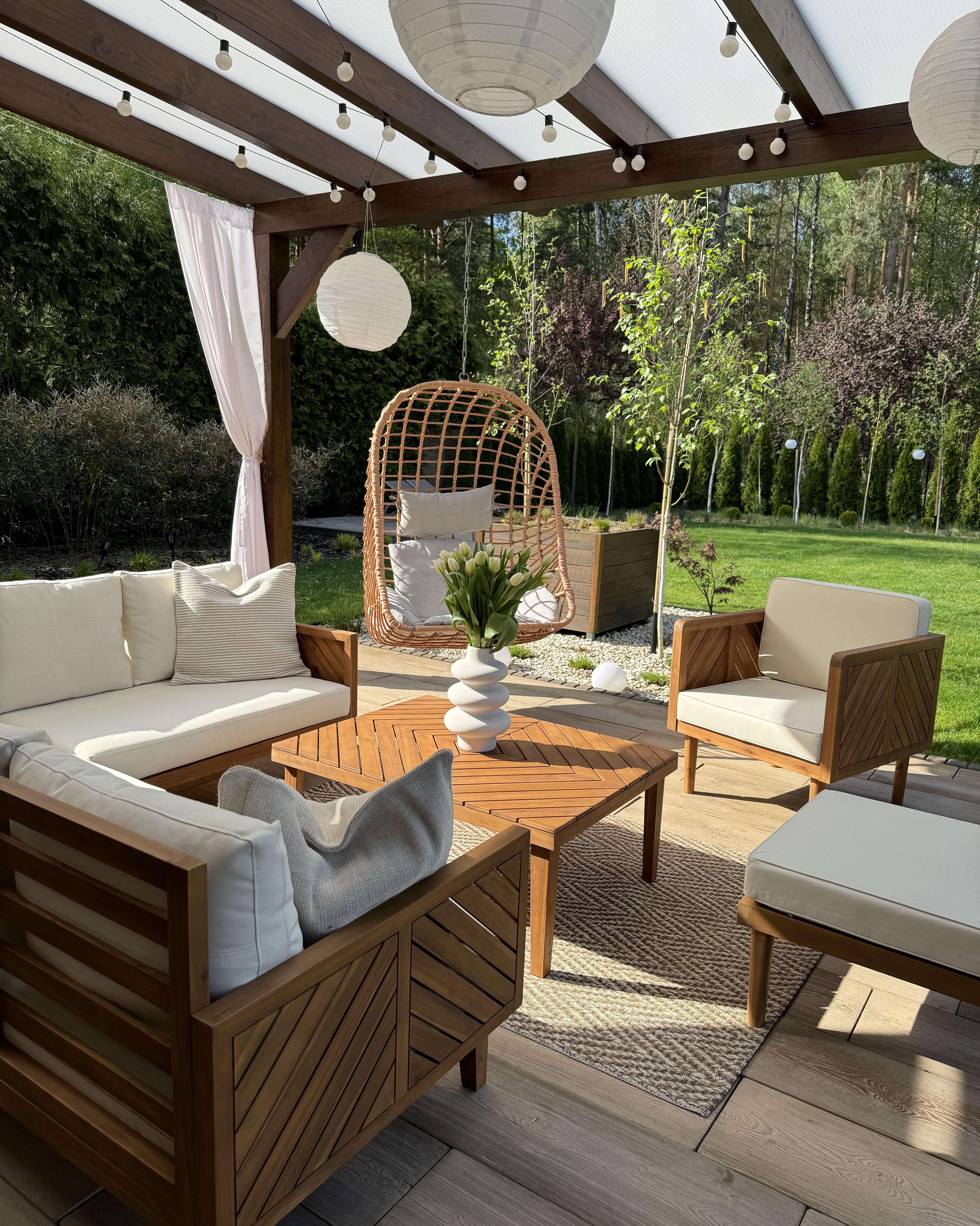 Loungeset met tafel en ottomaan 5-zits BARATTI Acaciahout Bruin