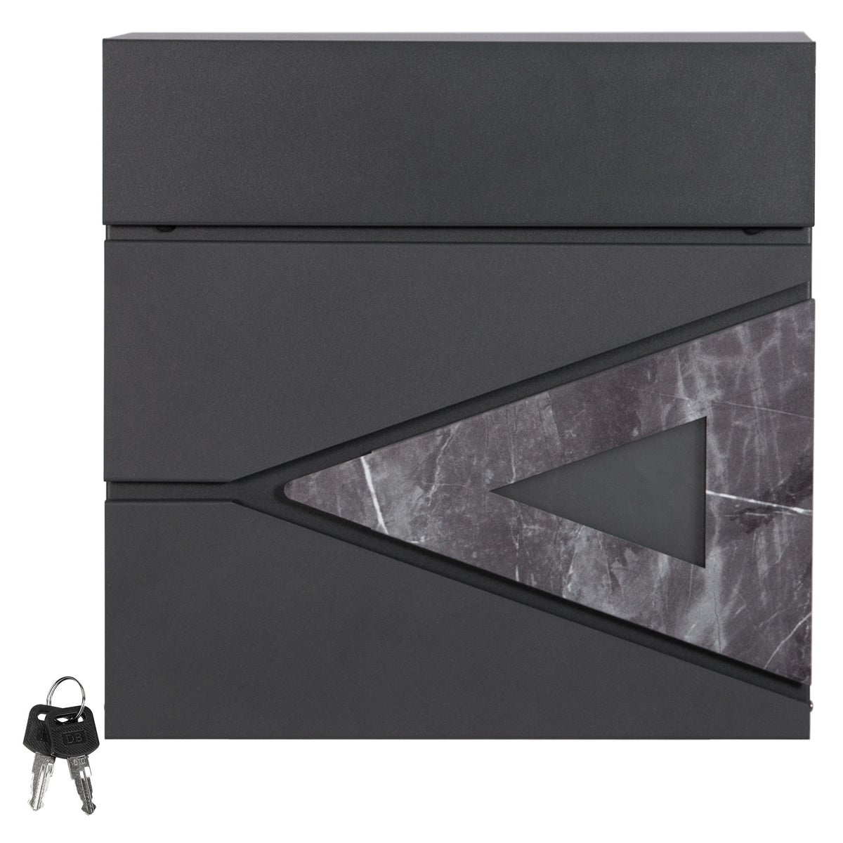 ML-Design Brievenbus 37x36,5x11 cm Antraciet/Zwart Marmerlook, Staal, Brievenbus met krantenvak, Slot, 2 sleutels, Moderne Design Wandbrievenbus met krantenrol, Brievenbus voor Wandmontage