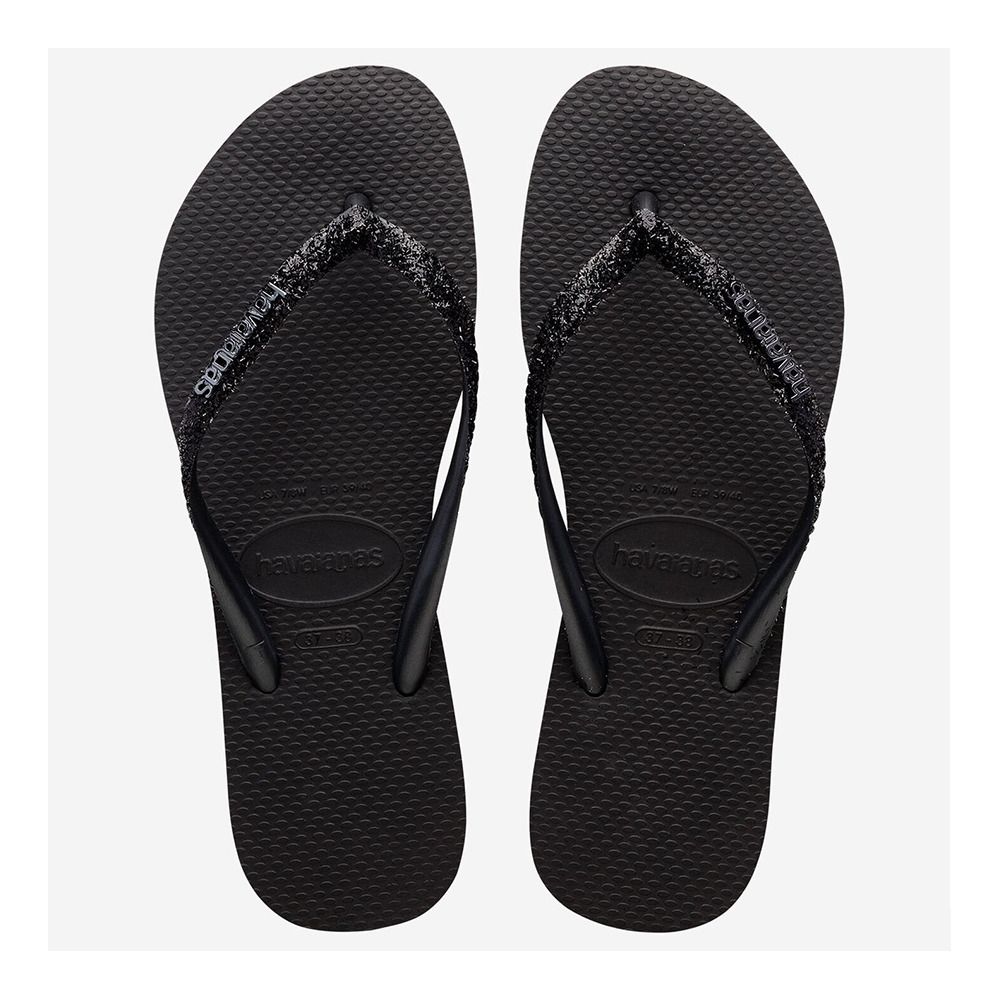 Havaianas SLIM GLITTER II - Tongs Femme black/dark grey