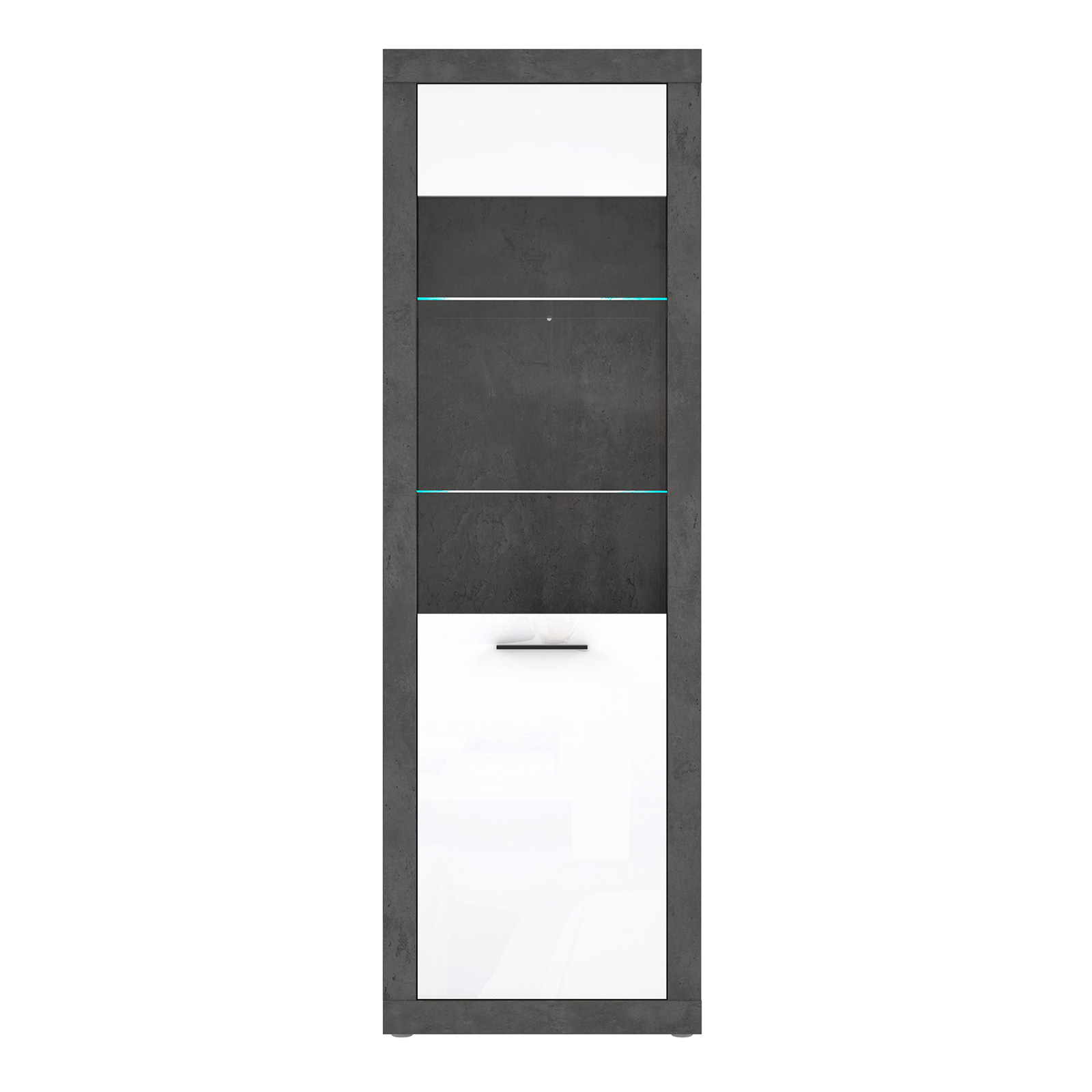 Standvitrine - Betonoptik - weiß - 197 cm hoch