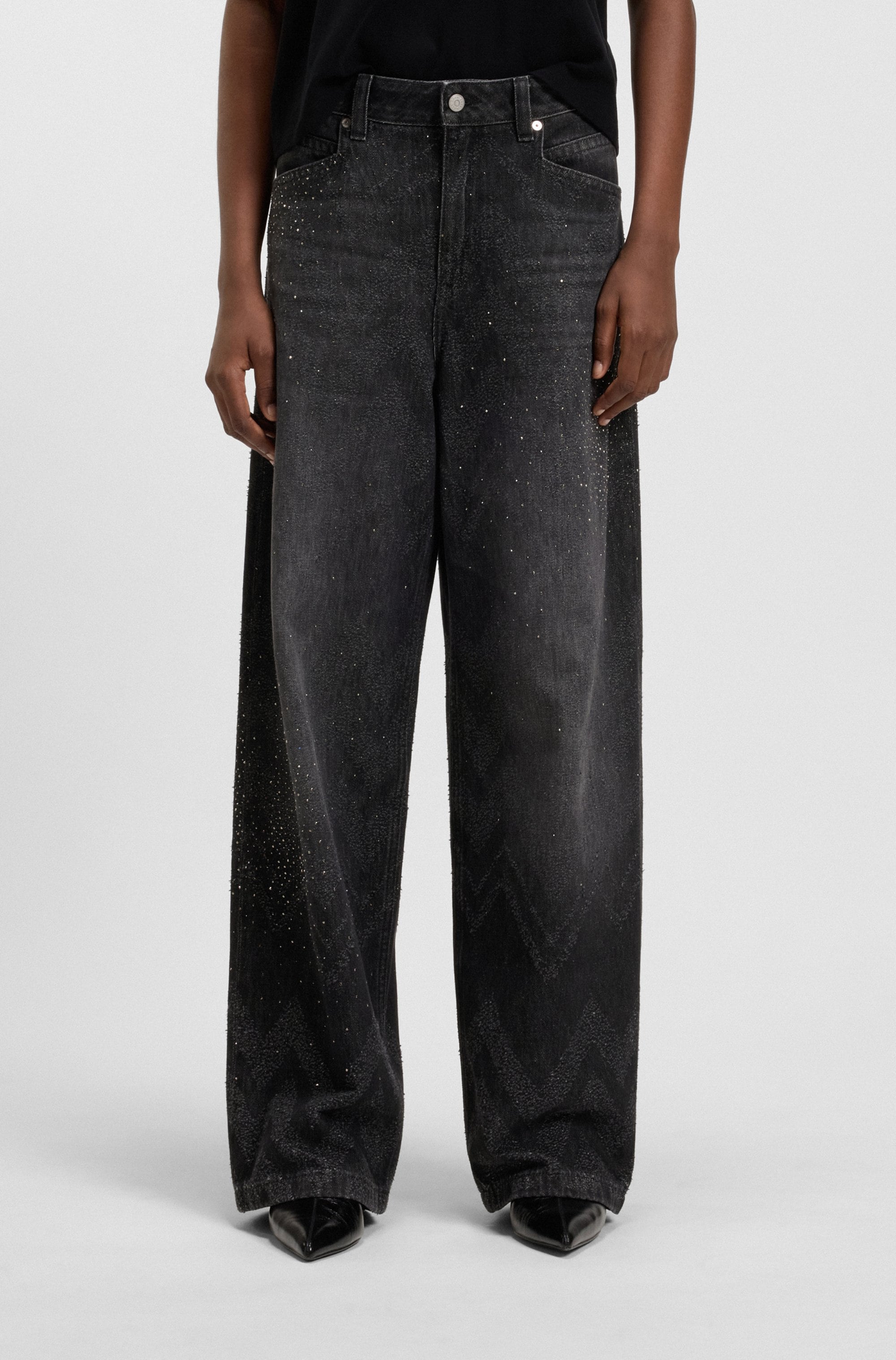 BOSS ORANGE Weite Jeans »Slouchy Premium Damenmode«, Wide-Leg-Fit, Mid Rise, Glitzerdetails