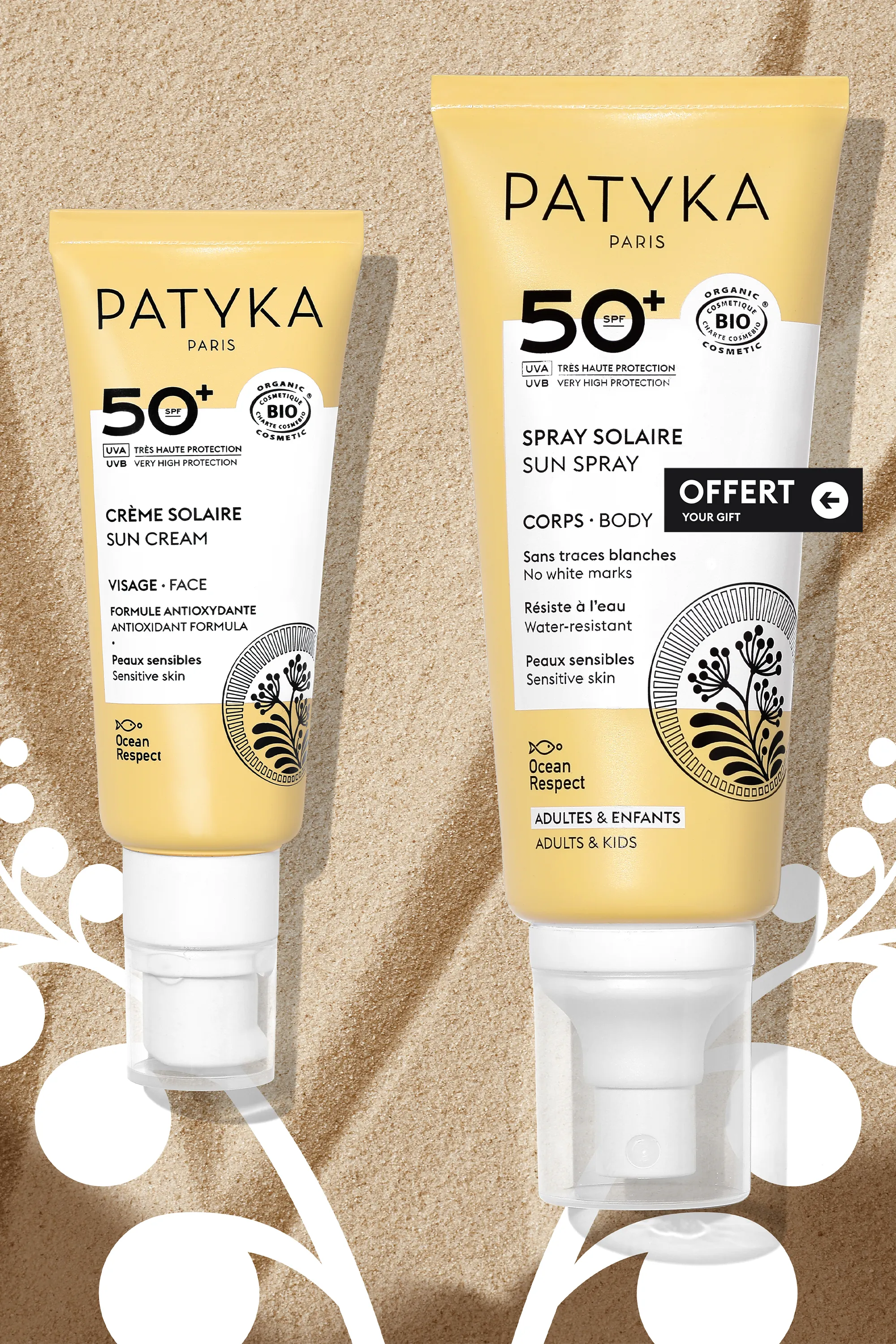 Patyka Duo Solaire crème solaire visage SPF50+ et spray solaire corps SFP50+ 100ml offert-140 ml