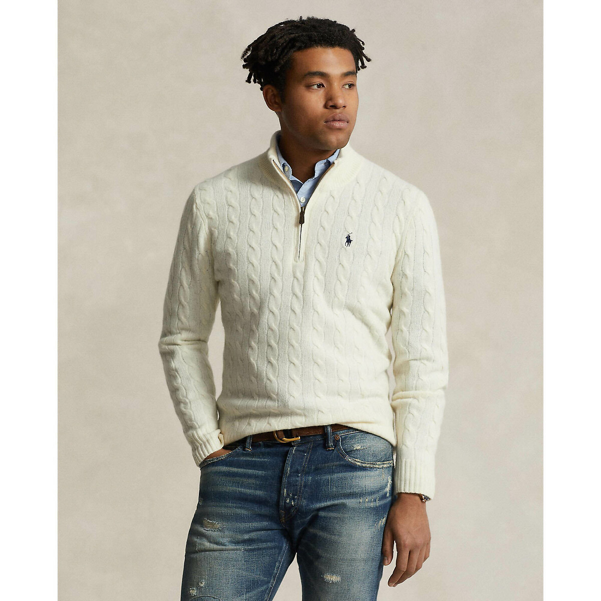 POLO RALPH LAUREN<br>Suéter com gola marinheiro em lã e cashmere