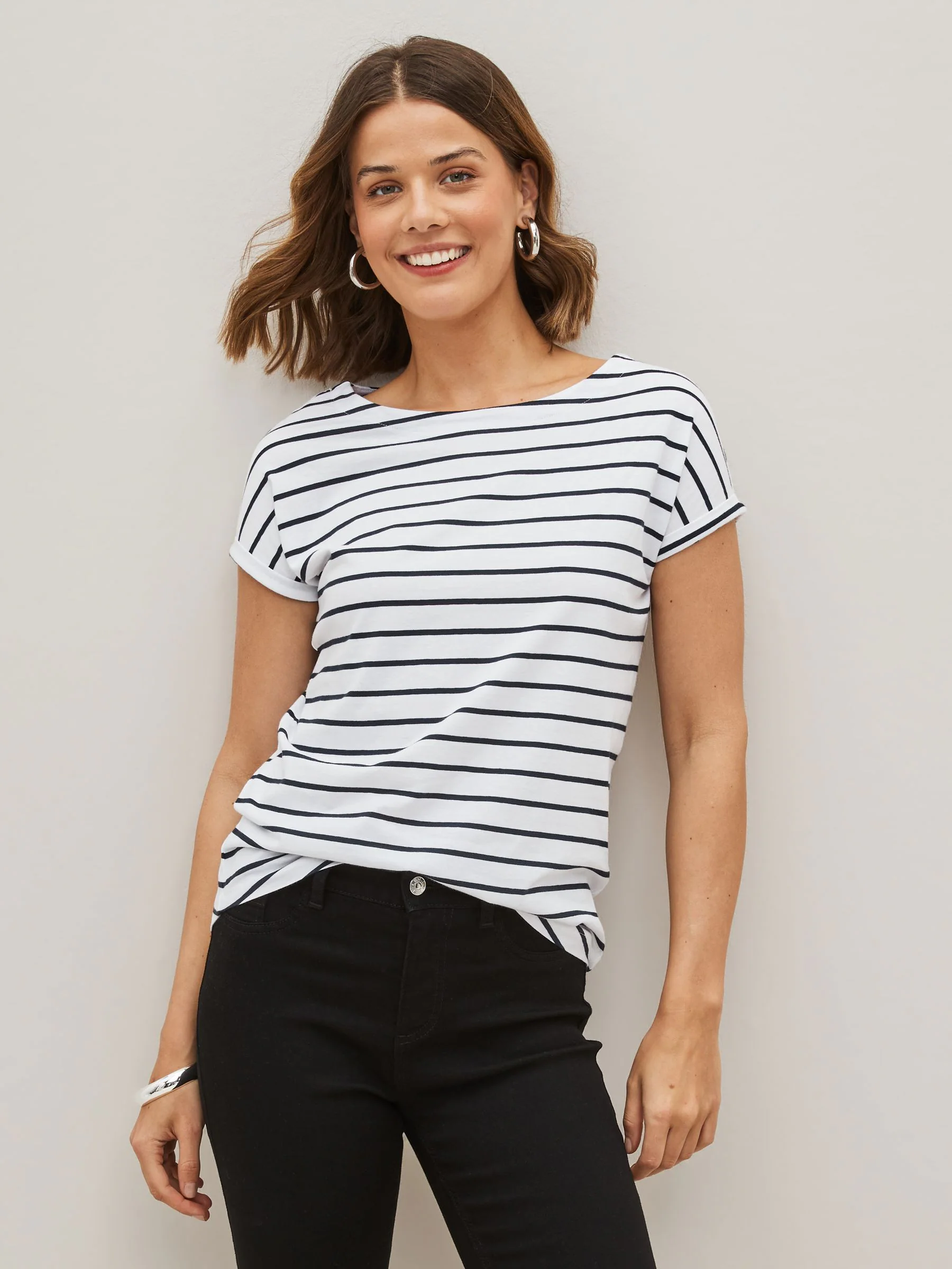 Zwart/wit/streep - Verpakking van 3 T-shirts met kapmouwen van 100% katoen