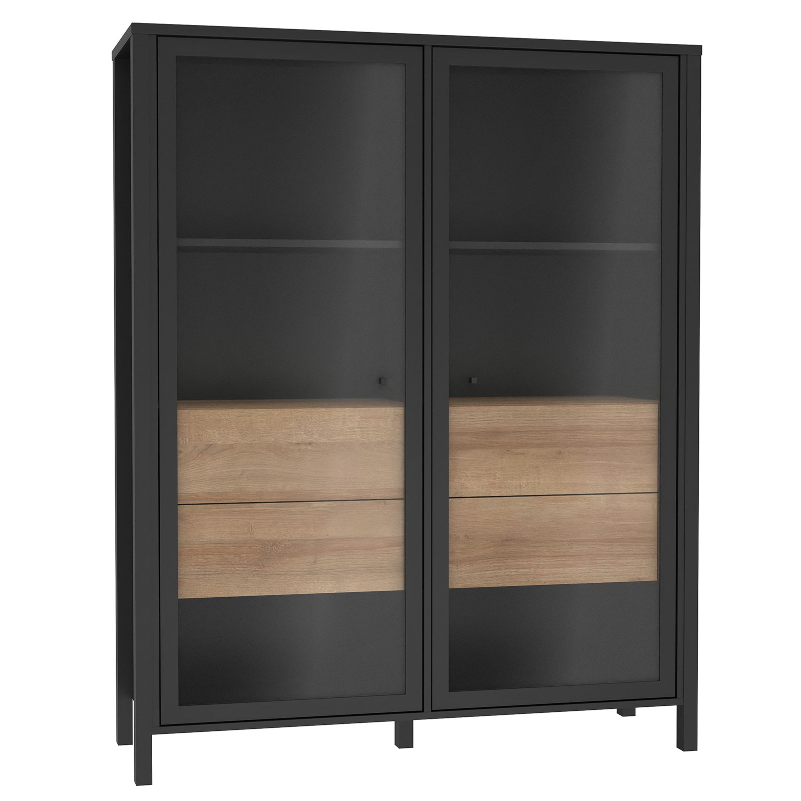 Highboardvitrine - Riveria Eiche - schwarz - mit 2 Glastüren