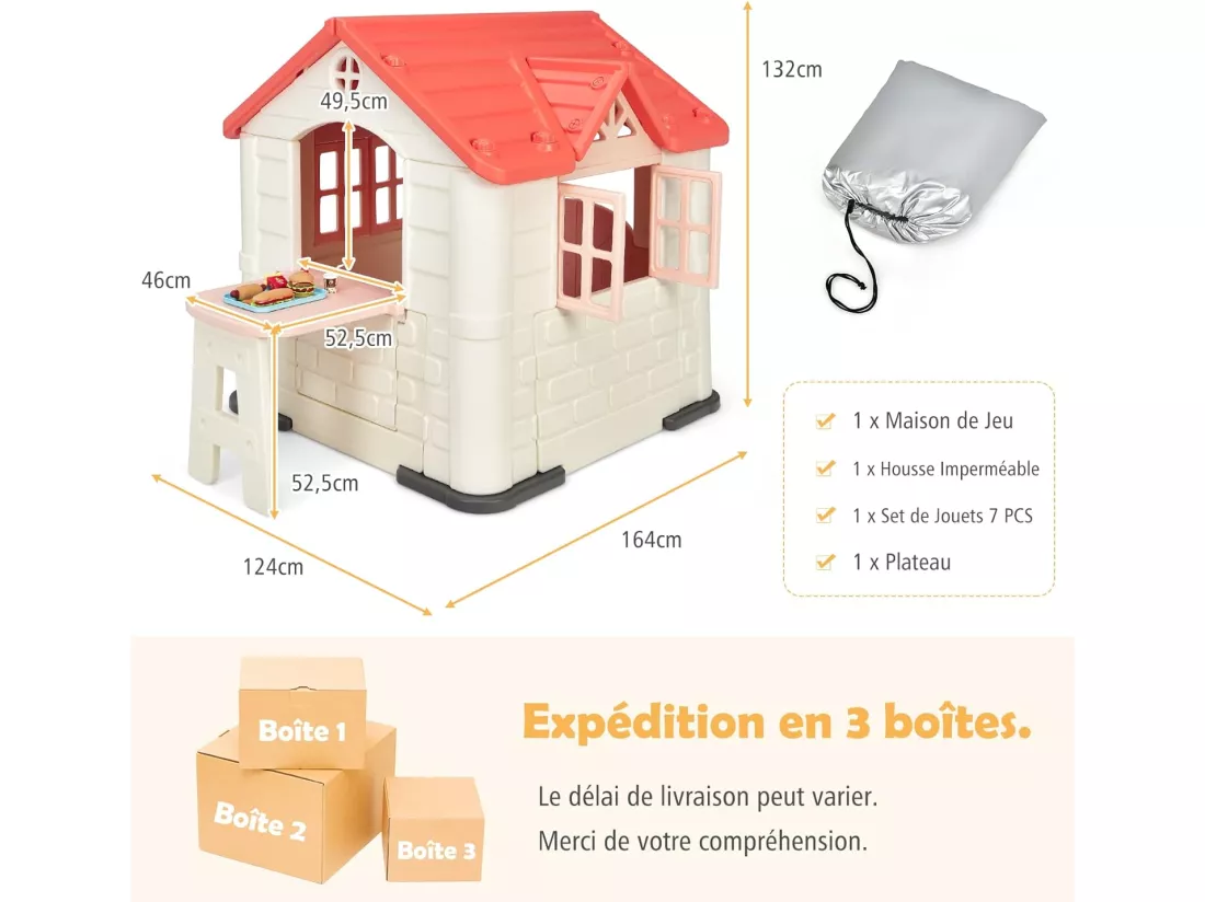 Cabane de Jardin pour Enfant - Table de Pique Nique, Maison Enfant Exterieur -Thème Burger Bar - en Plastique 164x124x132 cm, Rose