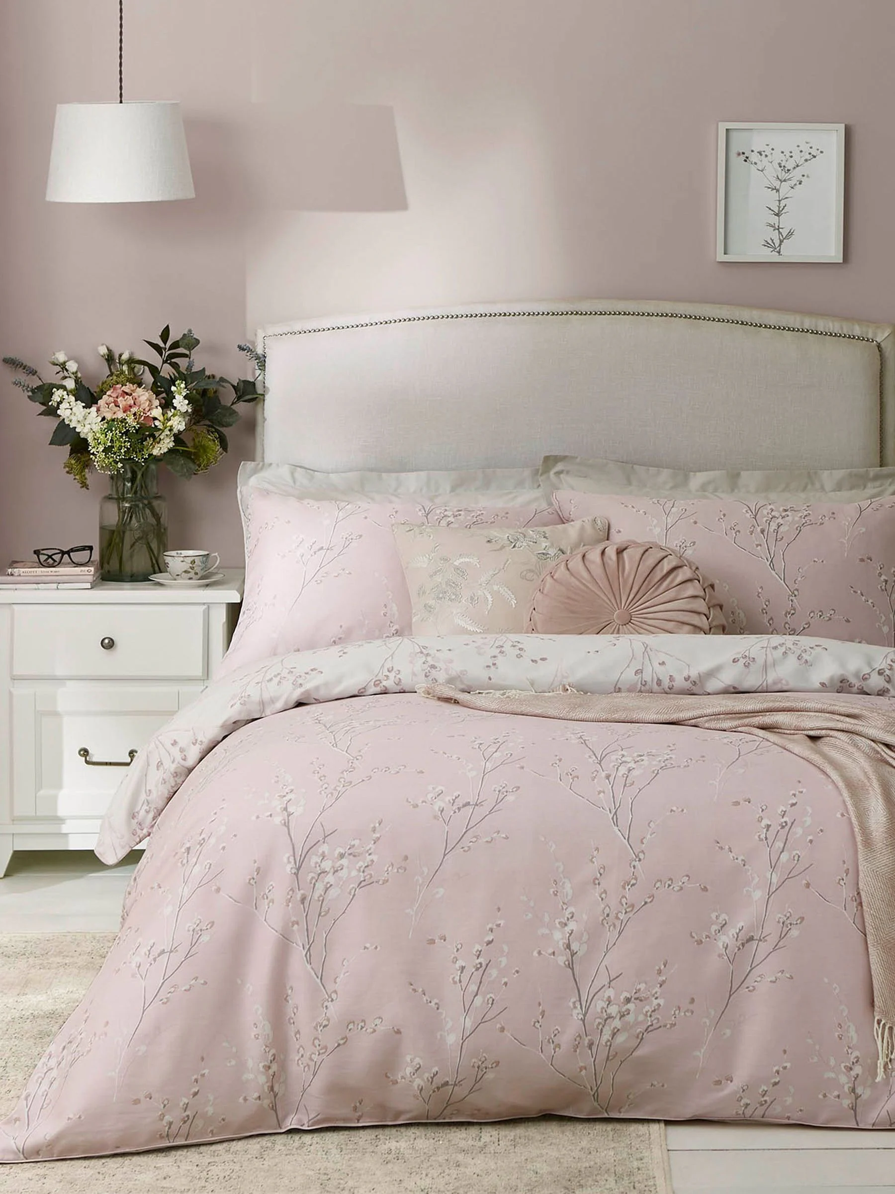 Laura Ashley 100% Cotton Sateen 200 Thread Count Pussy Willow Duvet Cover and Pillowcase Set