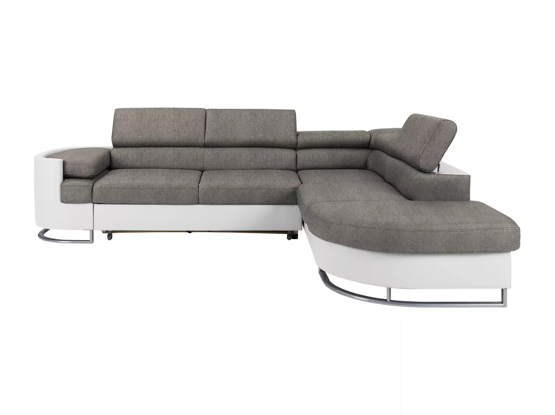 Canapé d'angle droit convertible en simili blanc et tissu gris MYSEN II