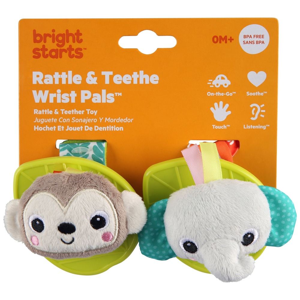 Bright Starts Babyrassel & Beißring Handgelenk-Set, 2er-Pack