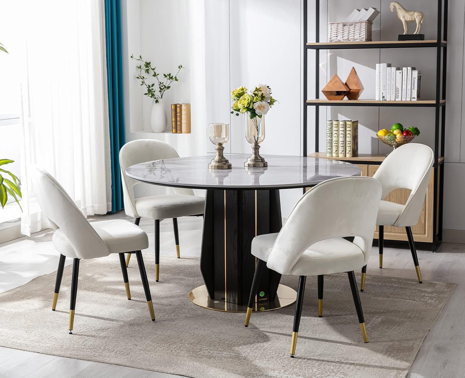 chairus 2er Set Esszimmerstühlen aus Samt für Küche Wohnzimmer Modern Armloser Bürostuhl Polsterstuhl Seitenstühle Hohler Rückenmit Metallbeinen (Beige-2)