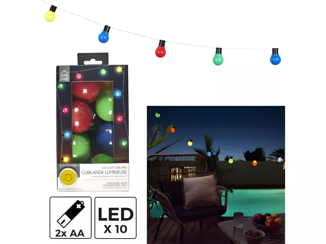 Guirlande avec 10 boules lumineuses - Multicolore - L 180 cm