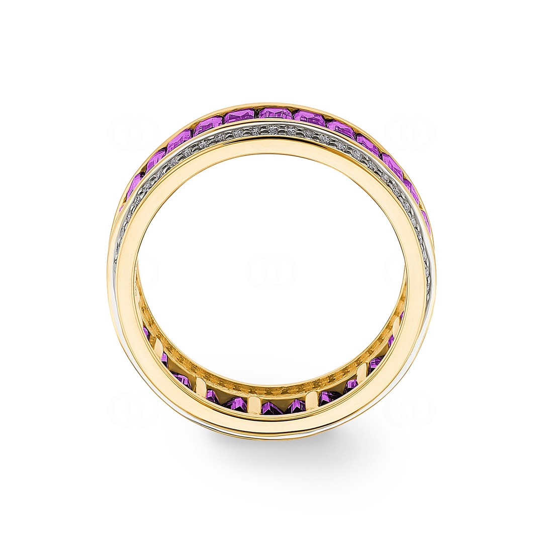 Ring 750/18 K Gelbgold mit pinken Saphiren & Diamanten 0.41 ct H/si