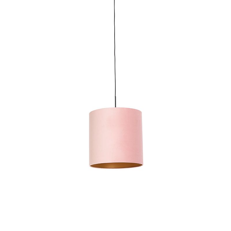 Hanglamp met velours kap roze met goud 40 cm - Combi