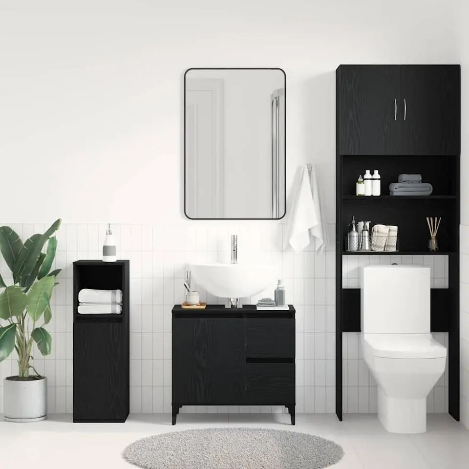 vidaXL - Wastafelonderkast met 1 deur 2 lades - Zwart eiken - Hout - 65x33x60 cm