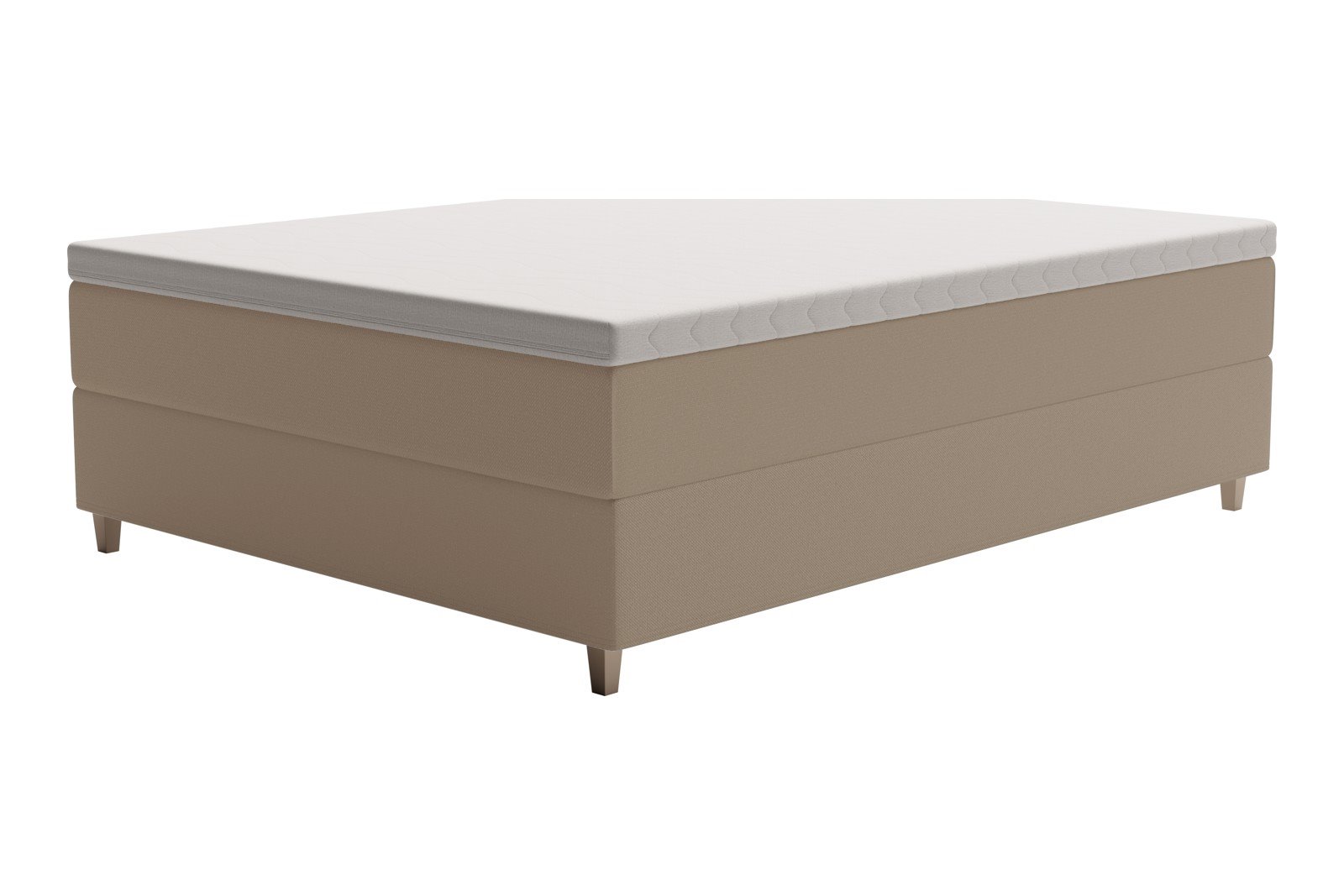 XOV Venus Kontinentalseng 180x210 cm i tekstil storm 06 lys beige, medium/fast med Premium 15 overmadrass og sort firkantede ben, gavl selges separate