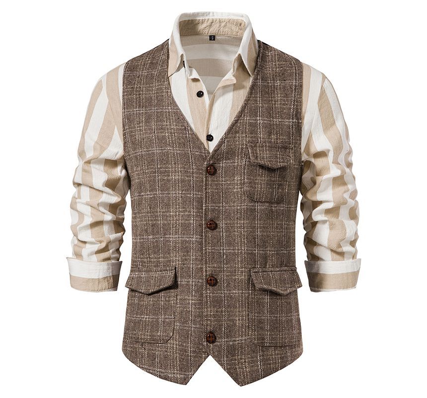 Fireon - V-hals geruit vest met knoopjes
