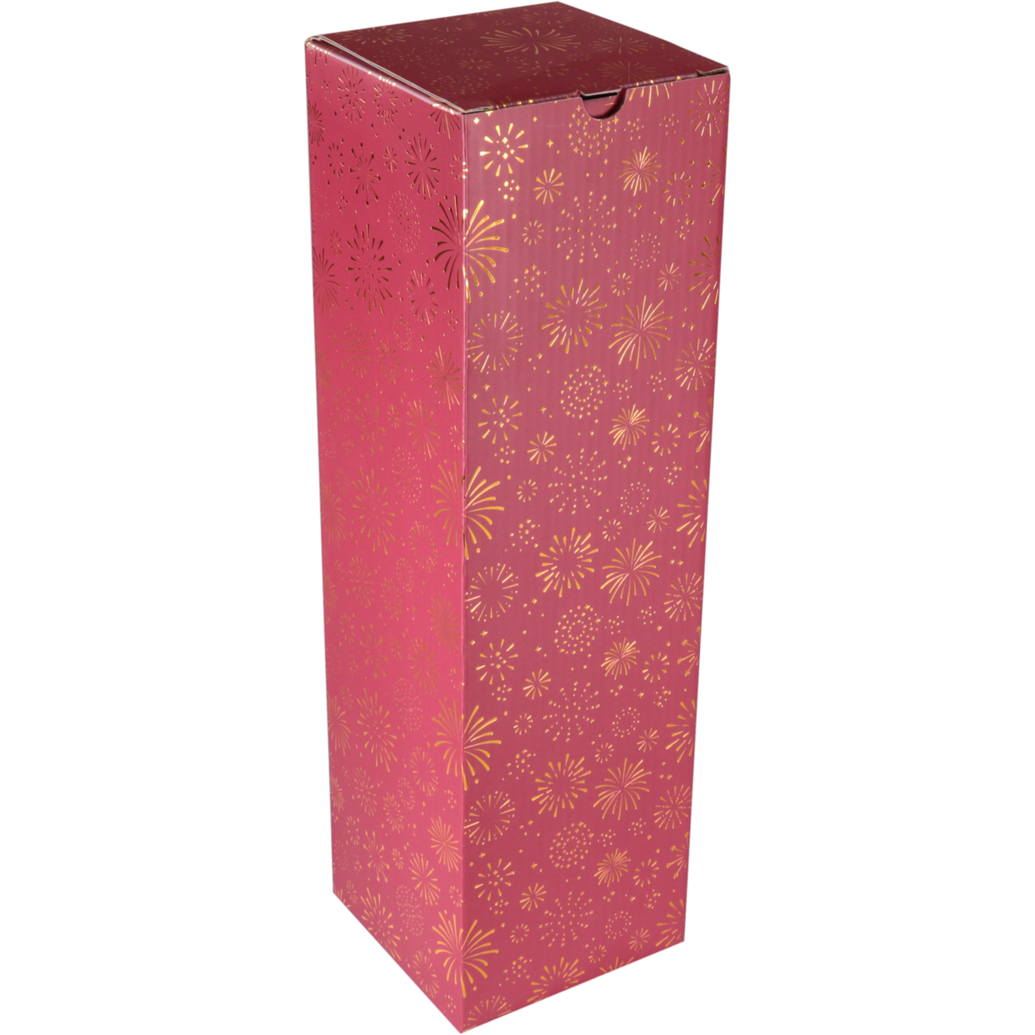 Flesdoos, Vuurwerk, karton + PE, 1 fles, 95x95x330mm, Kerstmis, rood/goud