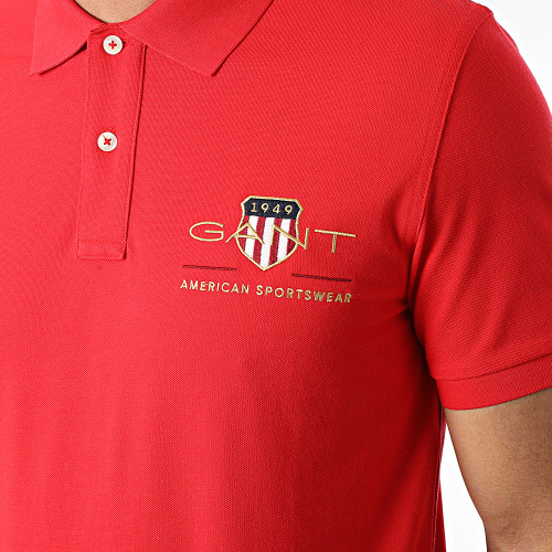 Polo Manches Courtes Archive Shield Pique 2002014 Rouge