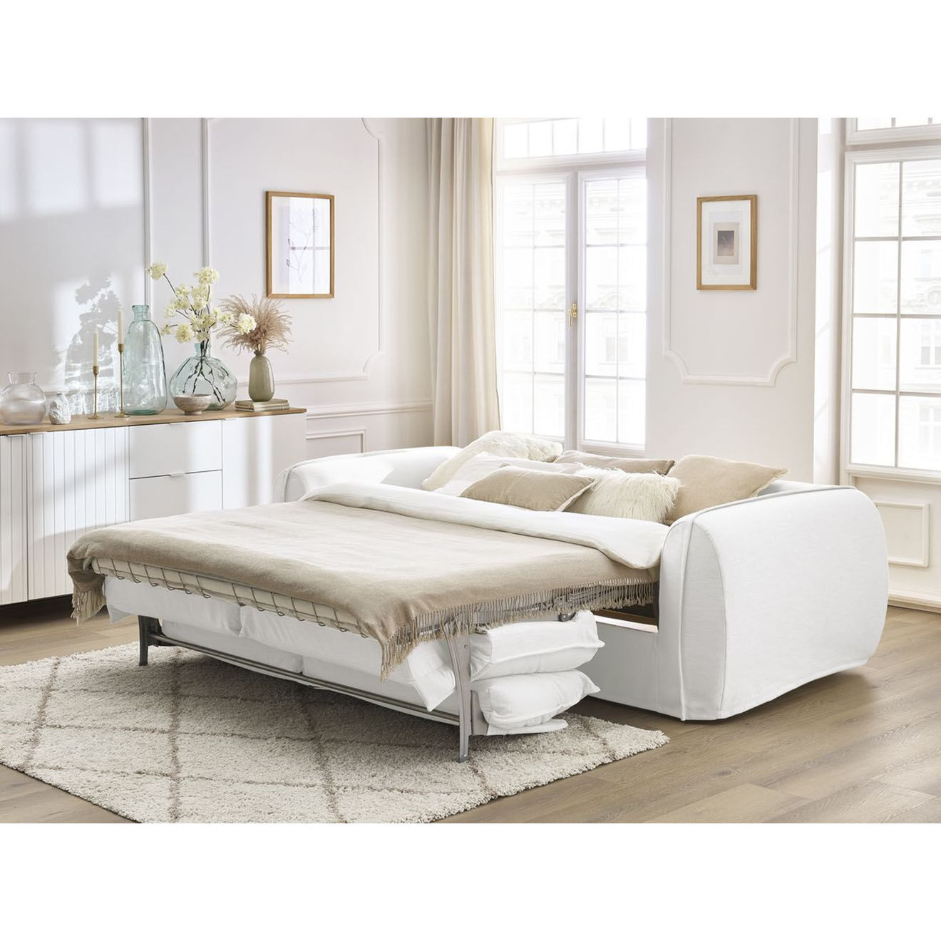 Bobochic Canapé droit convertible express 3 places Archimède 160 blanc - 236x106x93 cm