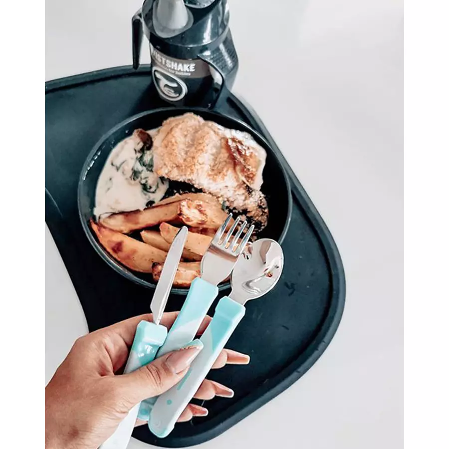 TWISTSHAKE Esslern-Besteck aus Edelstahl in pastell blau