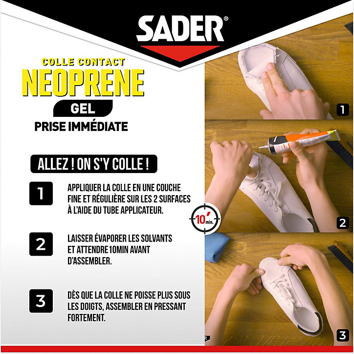 Colle contact néoprène en gel Sader tous matériaux tube de 125 ml