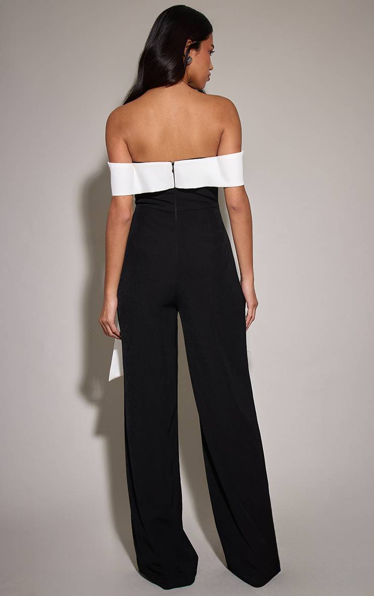 Noir Combinaison-pantalon Large Tissée Avec Nœud Contrasté