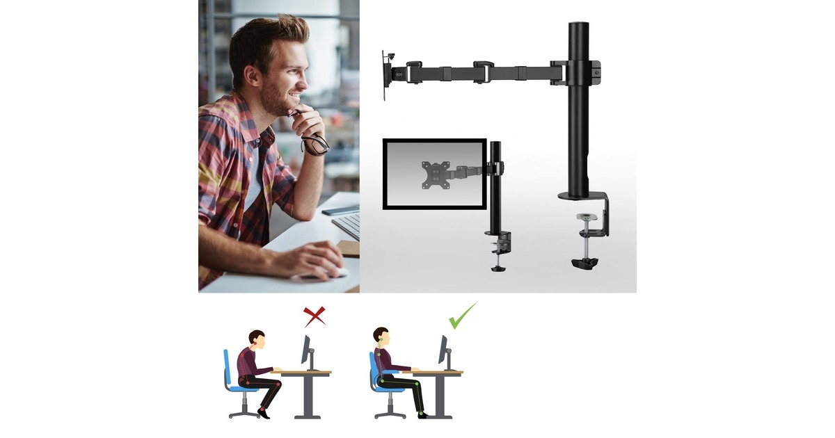 ACT ConnectivityMonitorarm office solid pro, 1 scherm  (Zwart)