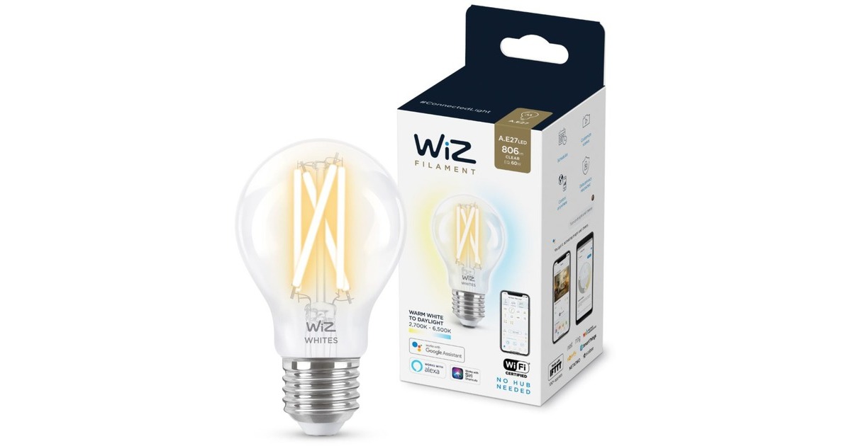 WiZFilament doorzichtig A60 E27 ledlamp  (Wifi + Bluetooth protocol)